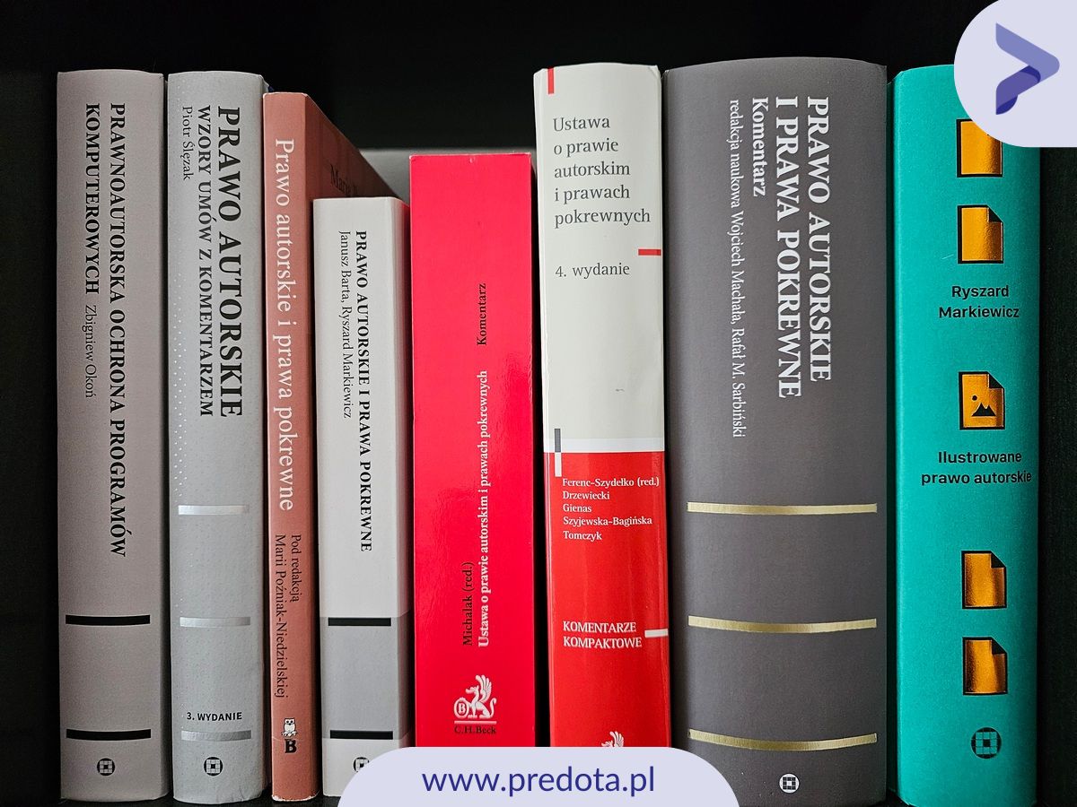 Książki dotyczące prawa własności intelektualnej - ilustracja do artykułu o tym kim jest i jak pomaga rzecznik patentowy.