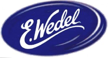 Znak towarowy "E.Wedel" (białe napisy na tle granatowej elipsy) - ilustracja przykładowa do artykułu o tym co to jest znak towarowy.