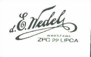 Znak towarowy "d. E.Wedel Warszawa ZPC 22 LIPCA" (czarne napisy na białym tle) - ilustracja przykładowa do artykułu o tym co to jest znak towarowy.