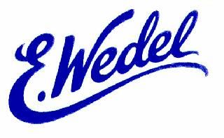 Znak towarowy "E.Wedel" (niebieskie napisy na białym tle ) - ilustracja przykładowa do artykułu o tym co to jest znak towarowy.