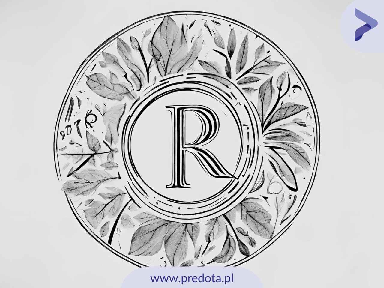 Ozdobna litera R w kółku - obrazek wyróżniający do artykułu o znakach towarowych.