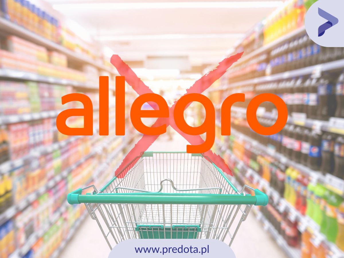 Aleja sklepowa z przekreślonym znakiem towarowym "allegro" - ilustracja do artykułu o tym co zrobić, gdy Allegro usuwa ofertę sprzedaży produktów.