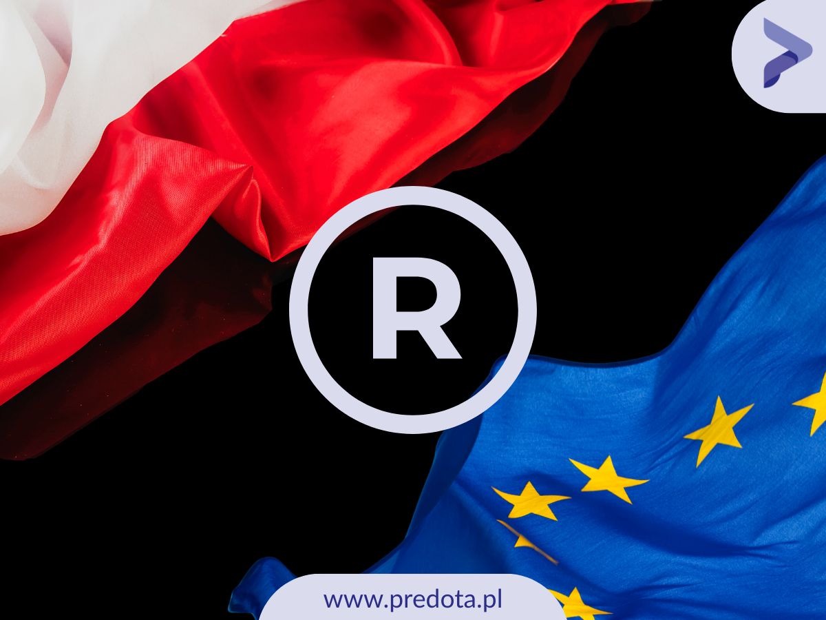 Zdjęcie przedstawia flagi Polski i UE - ilustracja do artykułu o tym co wybrać: znak towarowy unijny czy polski